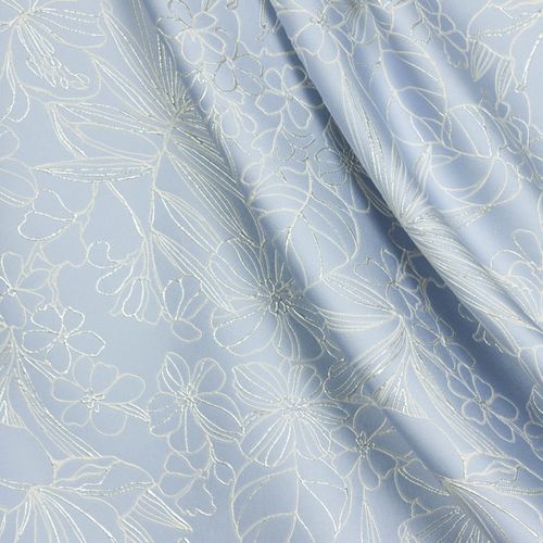 Jacquard lichtblauw met bloemenmotief in wit en zilveren glitter - Lorré